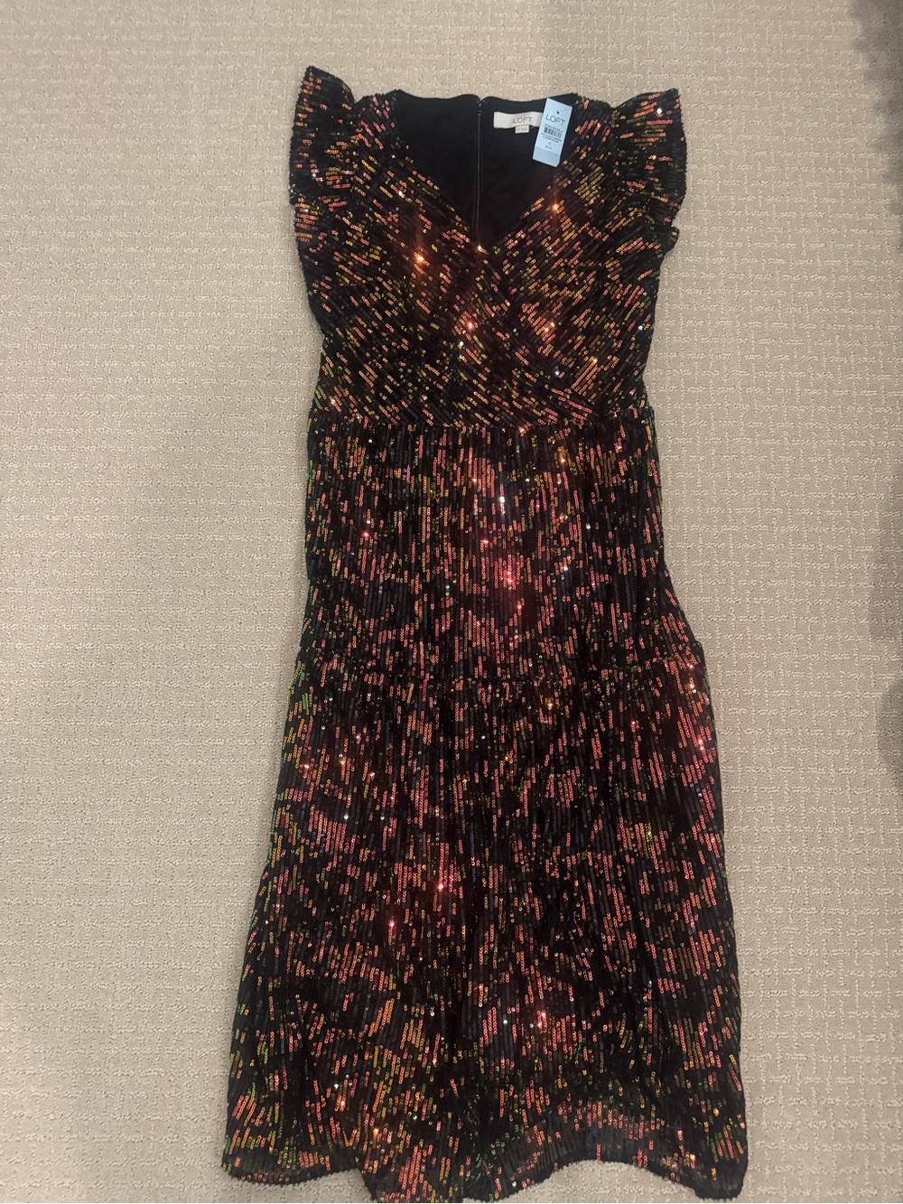 Sequin Black Midi Dress with Multi-Color Sparkle